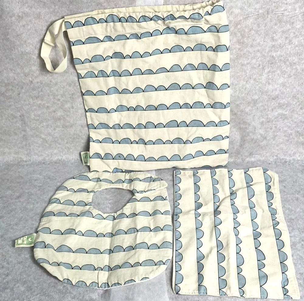 A Perfect Day NY Baby Set - Canvas Drawstring Bag, Bib & Burp Cloth - Blue Scall